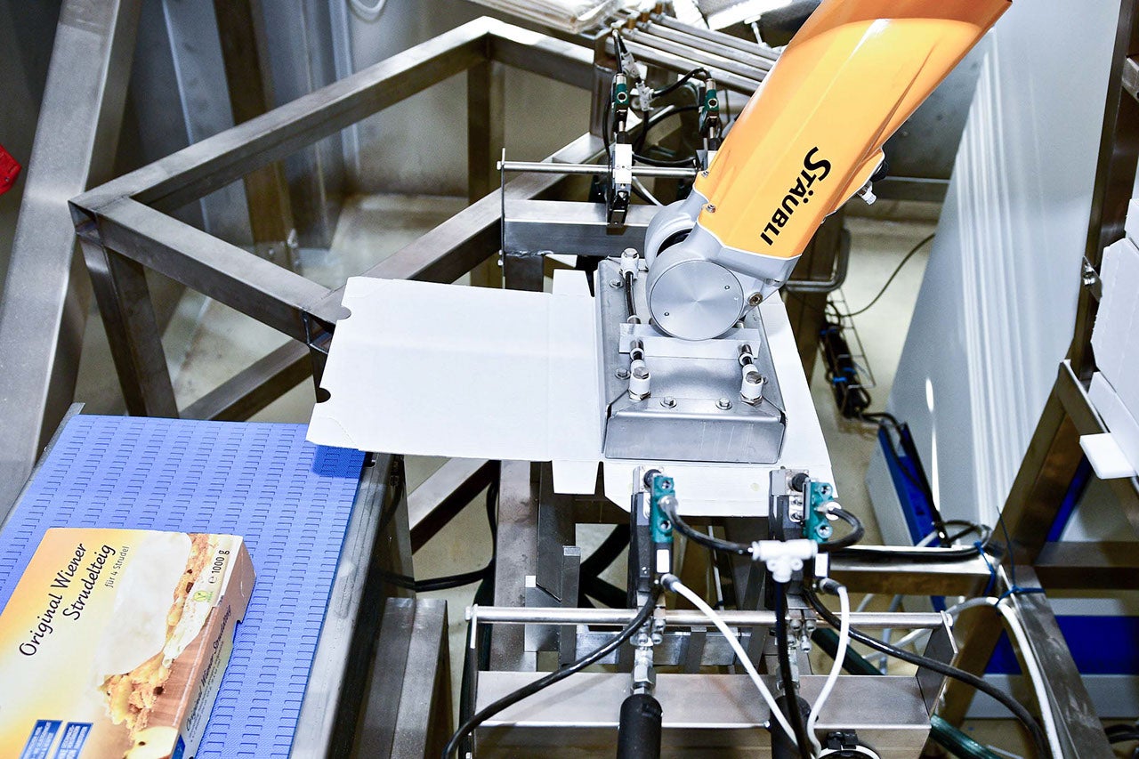 Fully automated packaging of strudel dough