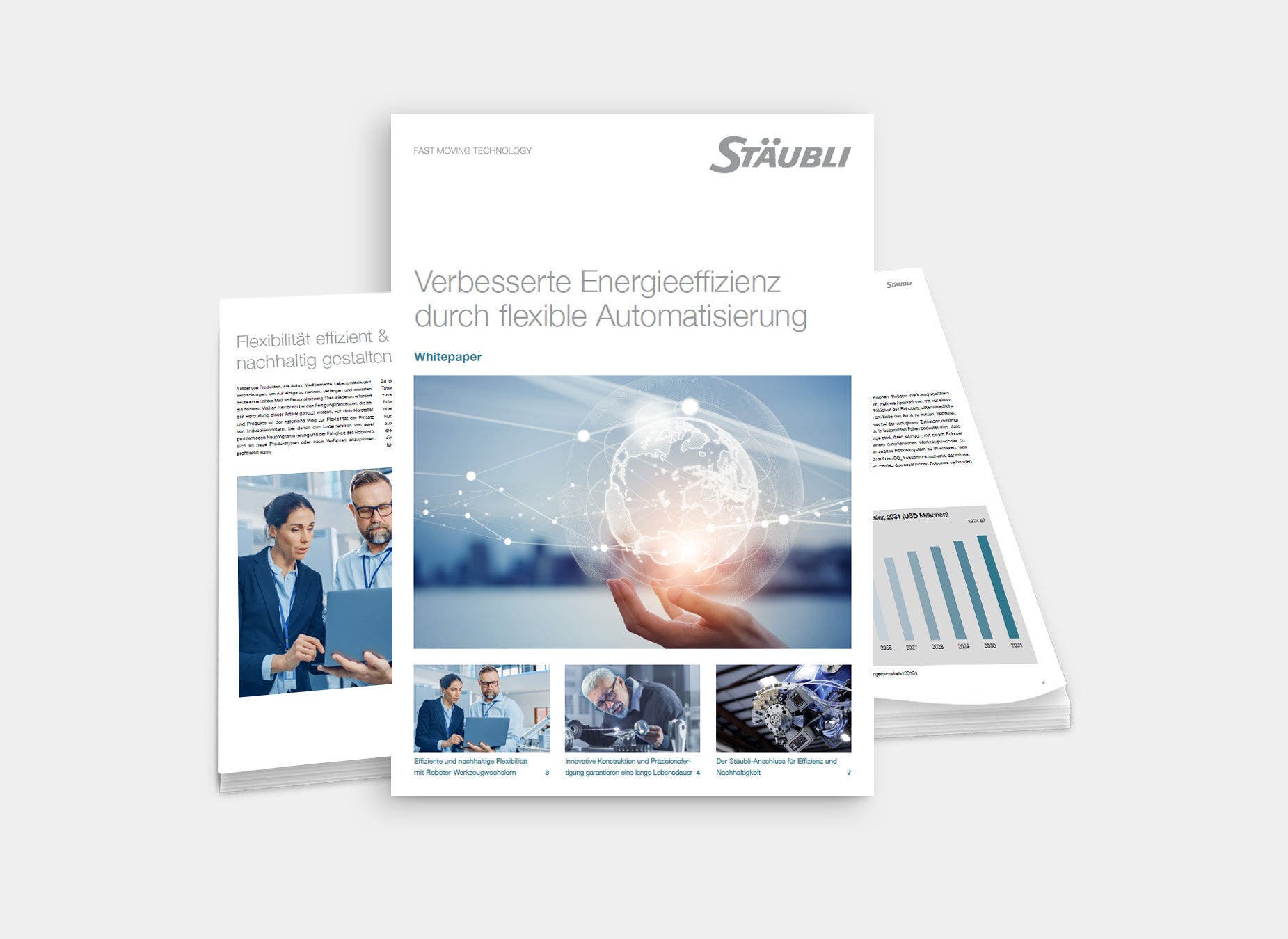 Whitepaper mit dem Titel "Verbesserte Energieeffizienz durch flexible Automatisierung" von Stäubli.