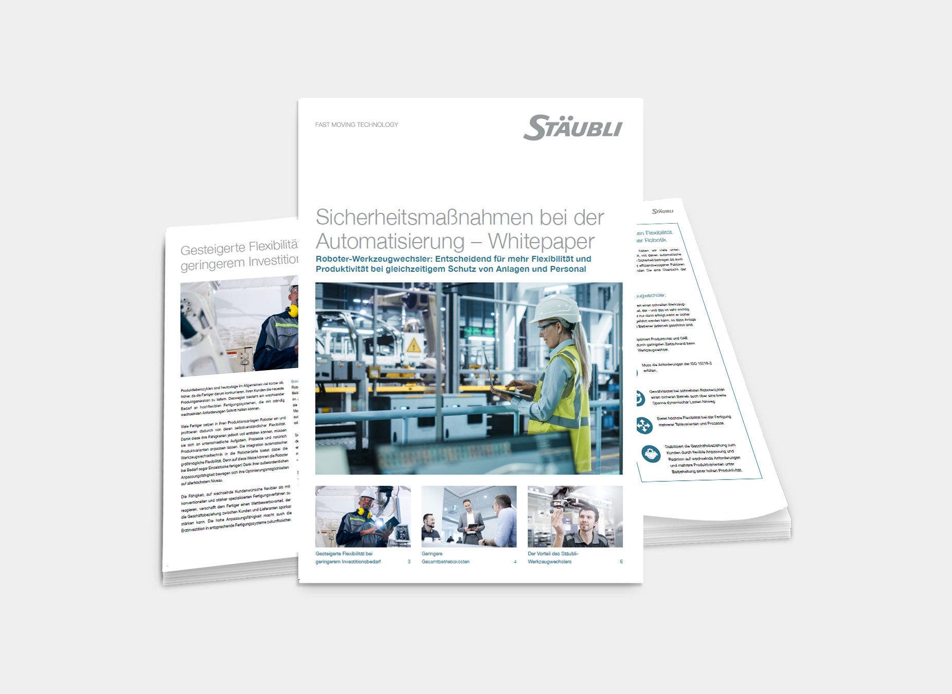 Whitepaper mit dem Titel "Sicherheitsmaßnahmen bei der Automatisierung - Whitepaper" von Stäubli.