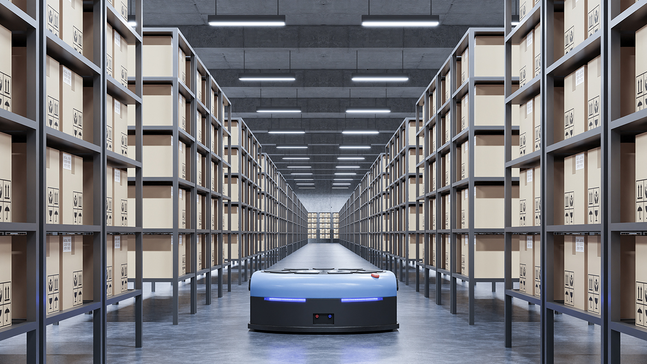 Robots efficiently sorting hundreds of parcels per hour(Automated guided vehicle) AGV.3d rendering