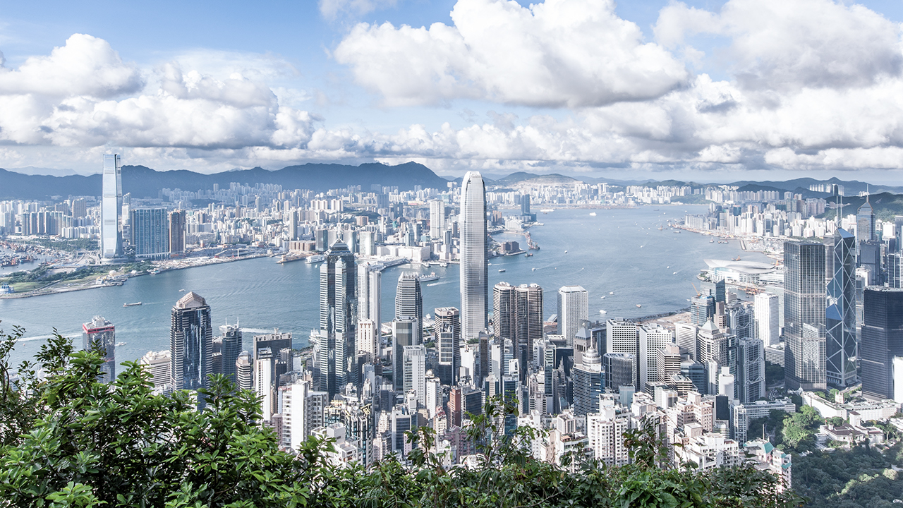 Hong Kong Victoria Harbor with blue sky