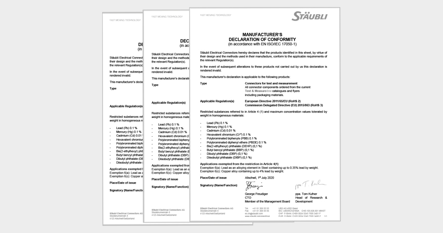 Teaser image with different Test and Measurement certificates to download.