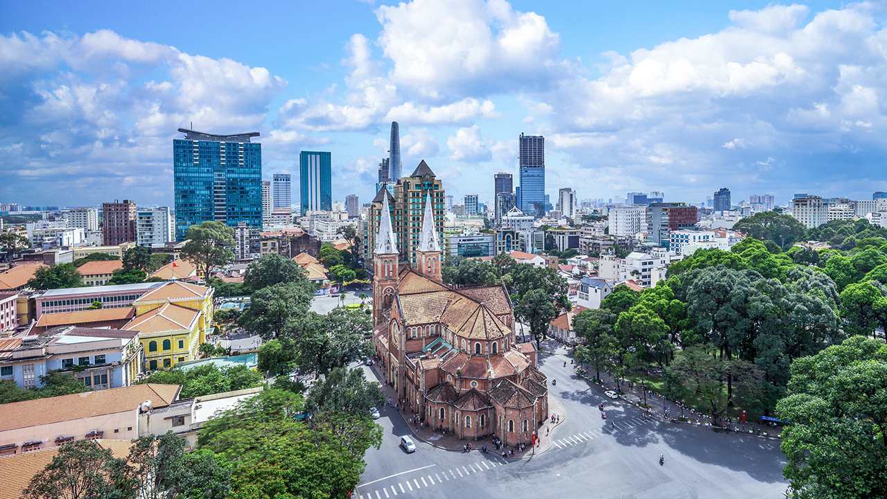 Aerial view of Notre-Dame Cathedral Basilica of Saigon